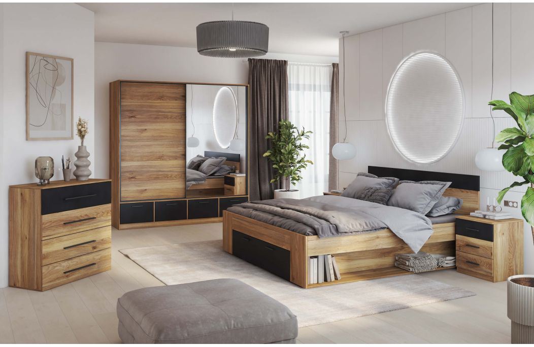 Armoire ORION 2 portes et 2 tiroirs avec miroir 150cm
