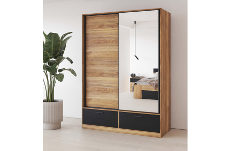 Armoire ORION 2 portes et 2 tiroirs avec miroir 150cm