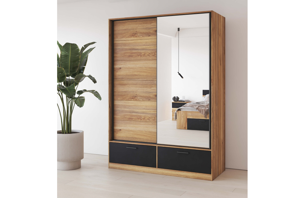Armoire ORION 2 portes et 2 tiroirs avec miroir 150cm