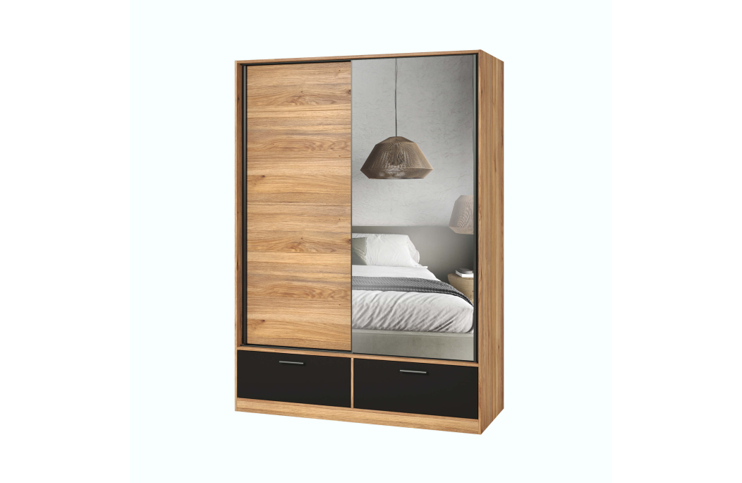 Armoire ORION 2 portes et 2 tiroirs avec miroir 150cm