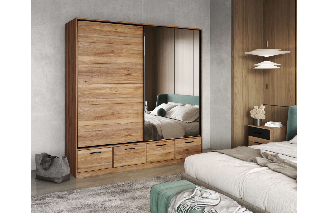 Armoire ORION 2 portes et 2 tiroirs avec miroir 180cm