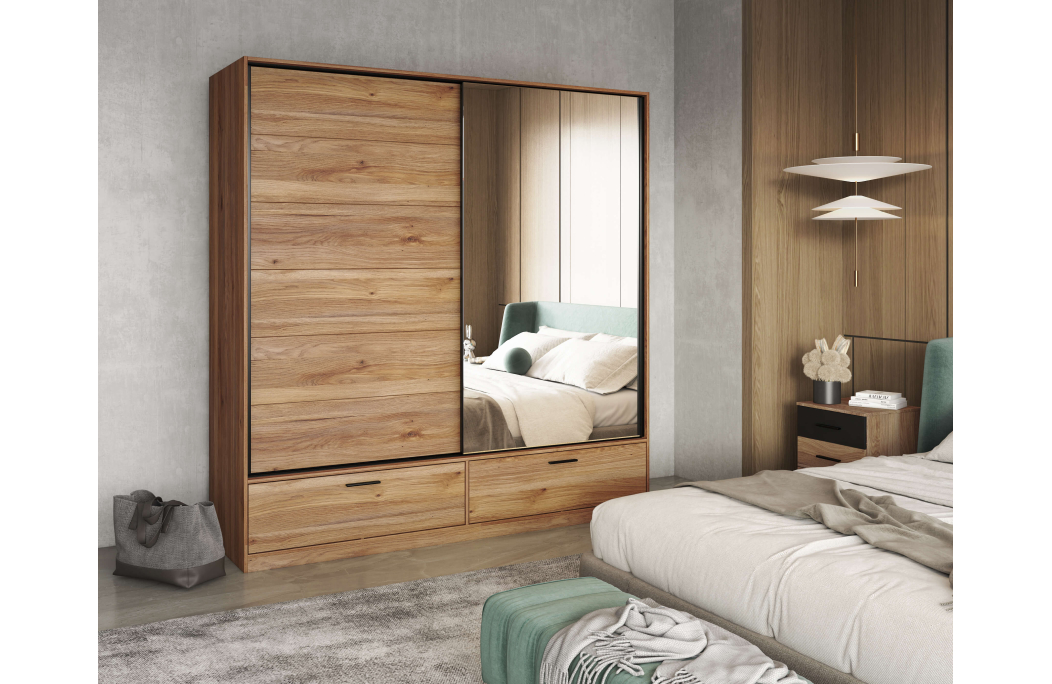 Armoire ORION 2 portes et 2 tiroirs avec miroir 180cm