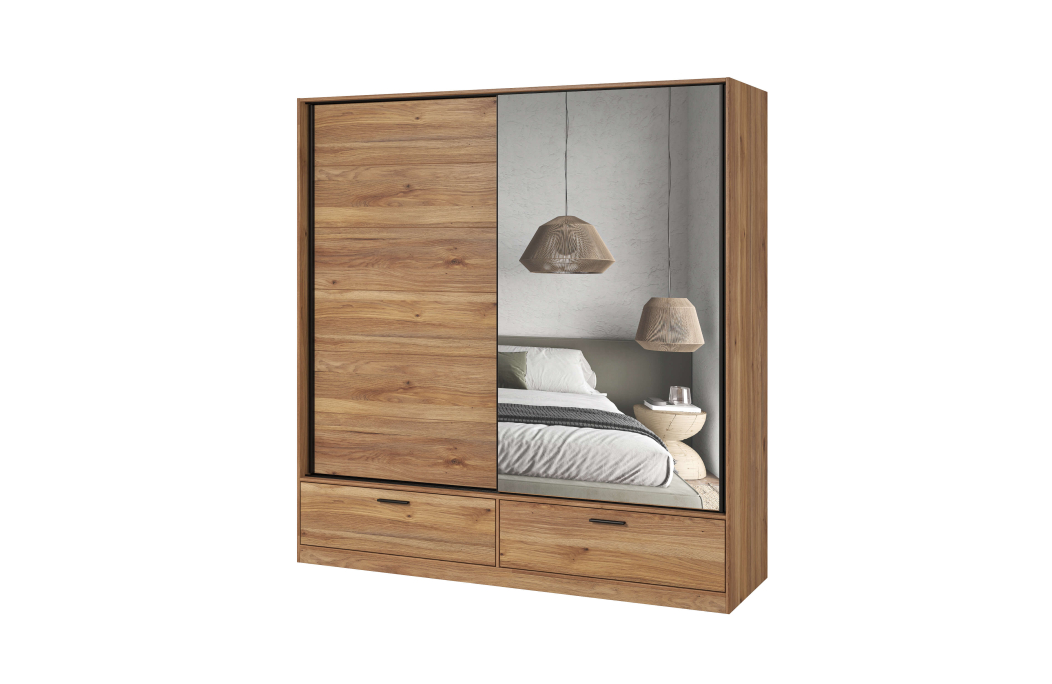 Armoire ORION 2 portes et 2 tiroirs avec miroir 180cm