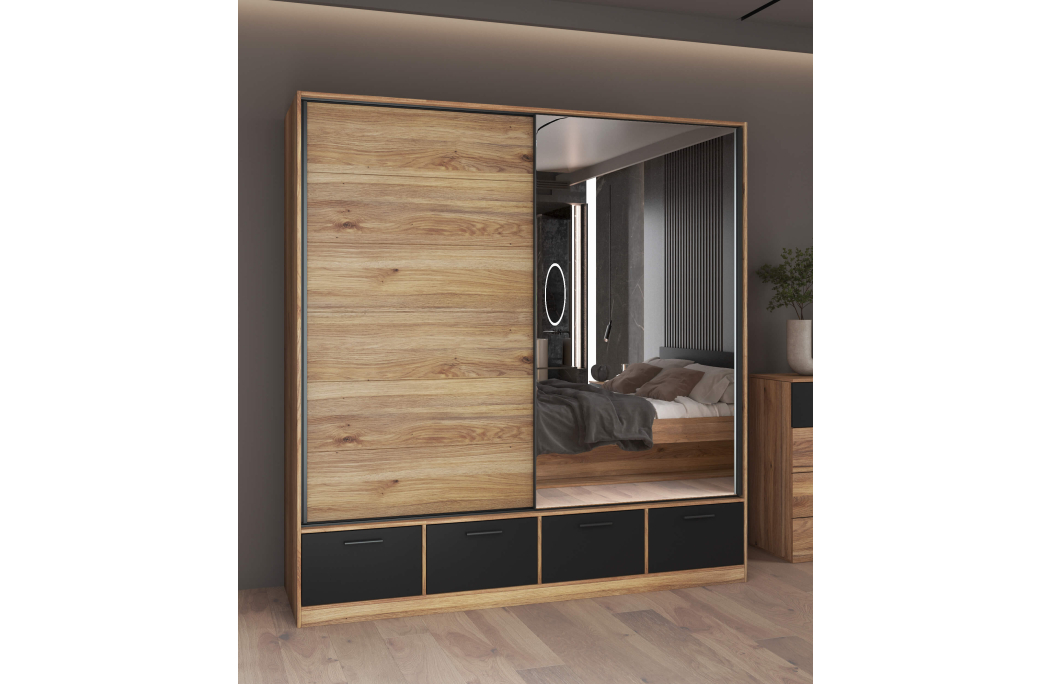 Armoire ORION 2 portes et 4 tiroirs avec miroir