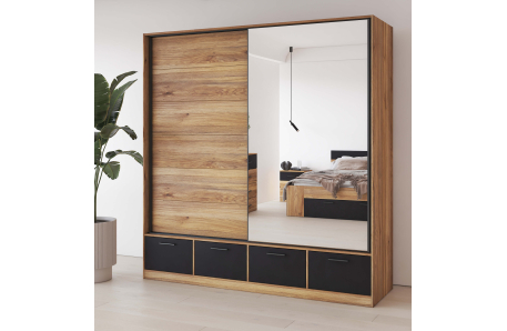 Armoire ORION 2 portes et 4 tiroirs avec miroir