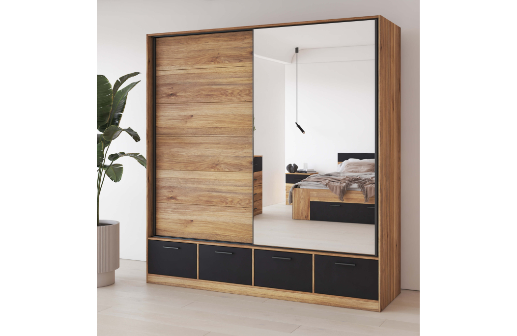 Armoire ORION 2 portes et 4 tiroirs avec miroir