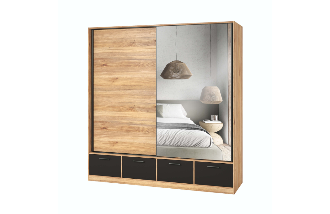 Armoire ORION 2 portes et 4 tiroirs avec miroir