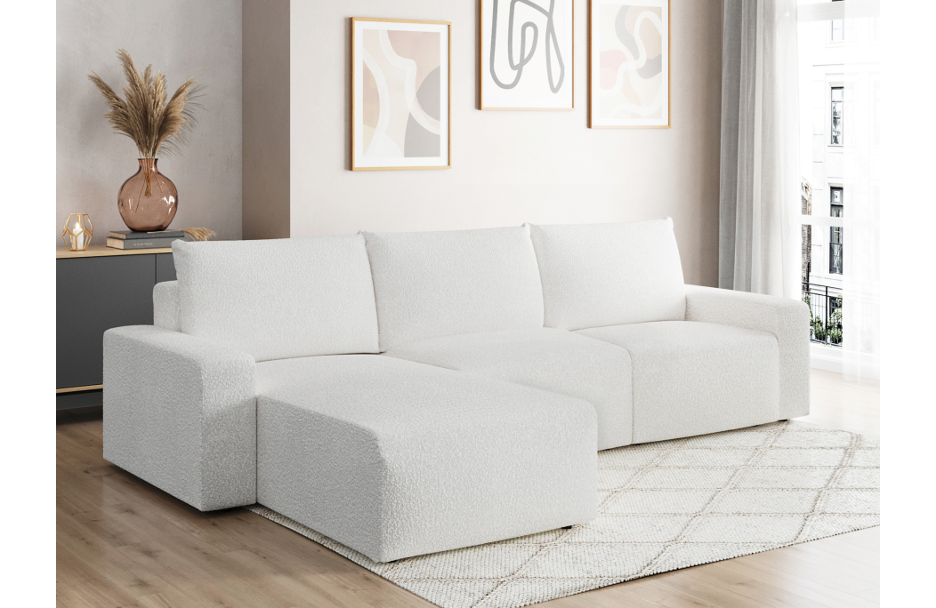 Canapé d'angle réversible 4 places ROMANE en tissu bouclette