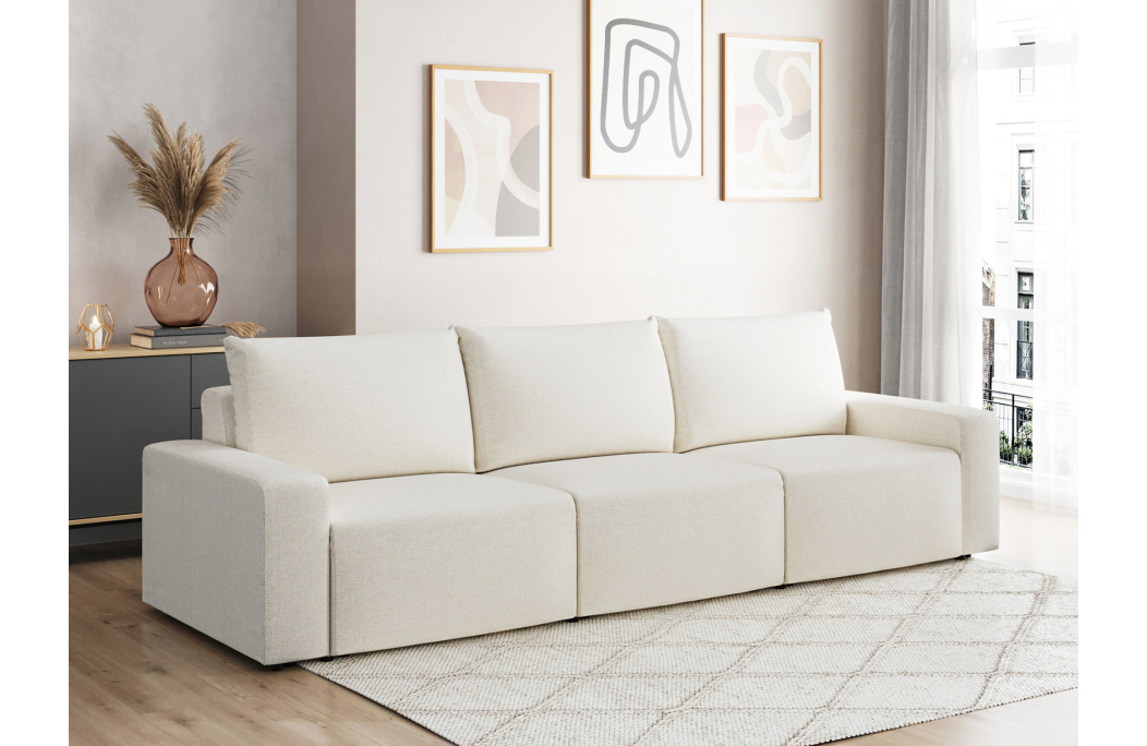 Canapé droit fixe 3 places ROMANE en tissu Easy Clean antitache