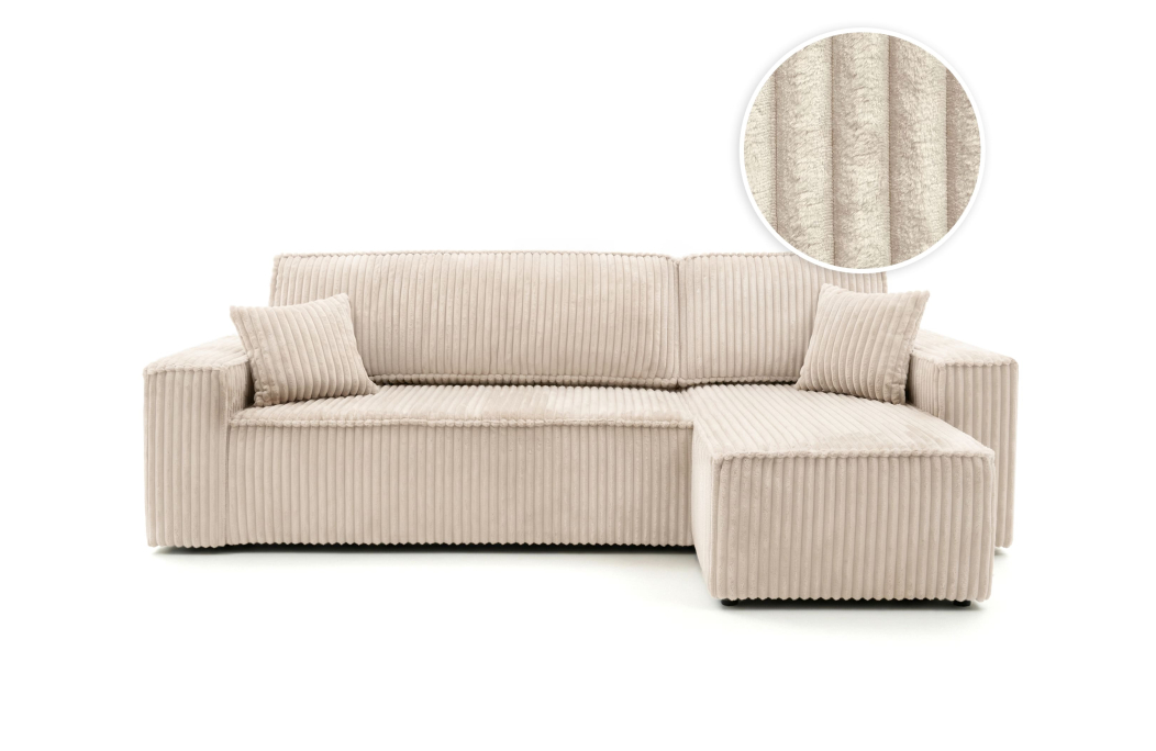 Canapé d'angle convertible et réversible 4 places FARAH en velours cotelé épais
