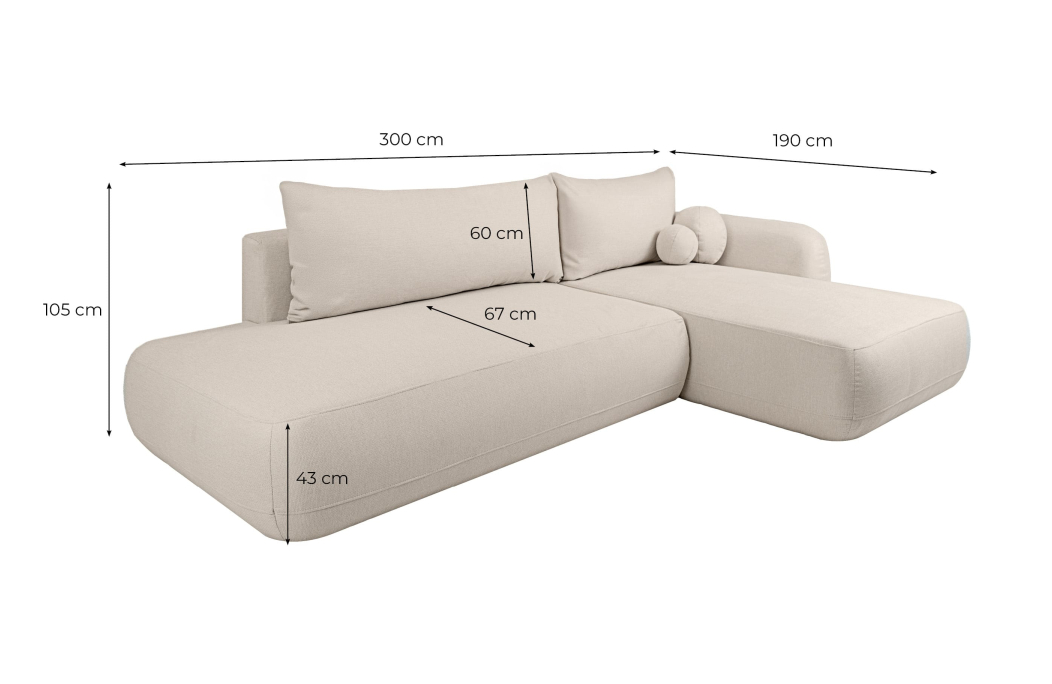 Canapé d'angle convertible 5 places FABIO en tissu texturé