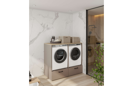 Meuble de buanderie ELISEO 2 niches et 2 tiroirs en panneaux de particules mélaminés