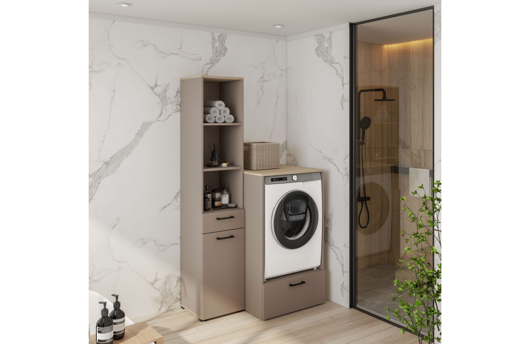Meuble de buanderie ELISEO 1 niche et 1 tiroir en panneaux mélaminés
