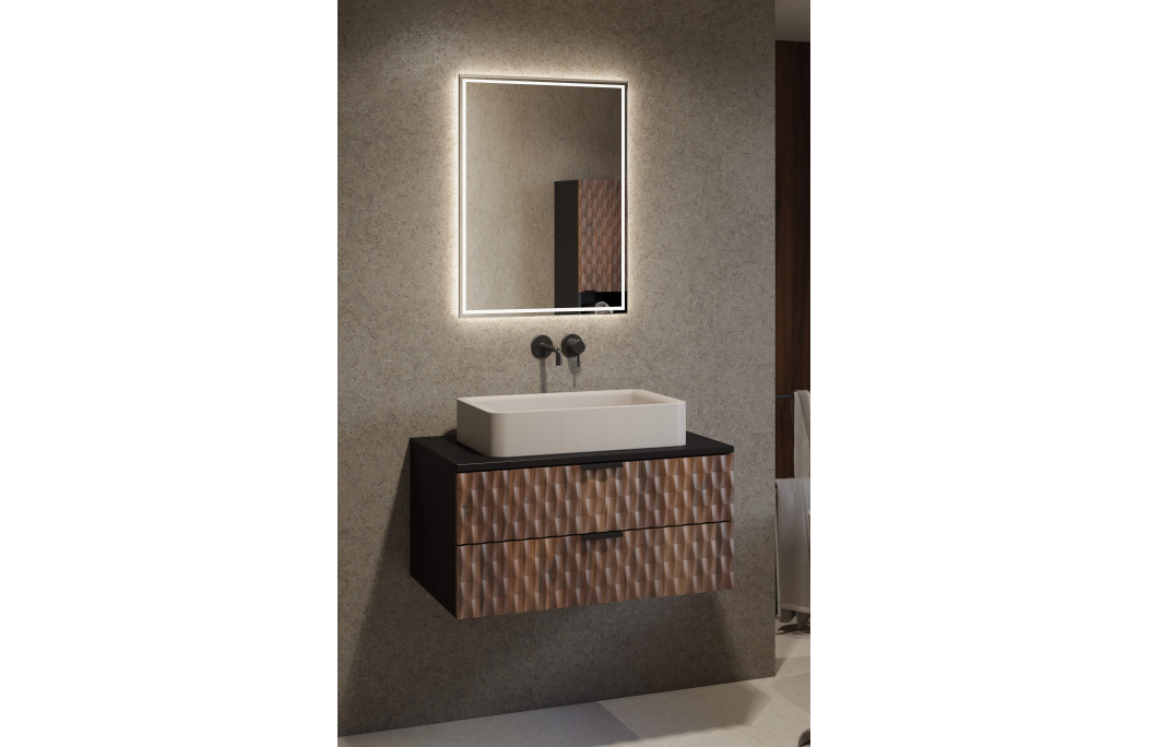 Meuble sous vasque mural 80 cm NUAGE 2 tiroirs en panneaux de particules mélaminés