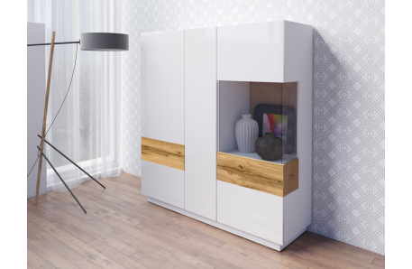 Buffet LUMINA 3 portes dont 1 vitrée en panneaux mélaminés