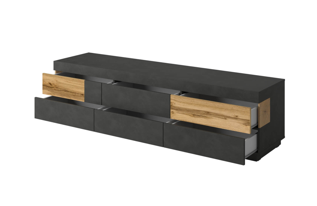 Buffet LUMINA meuble TV 6 tiroirs en panneaux mélaminés