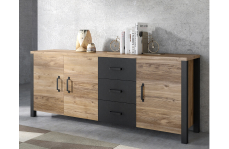 Buffet SOLAN avec 3 portes et 3 tiroirs