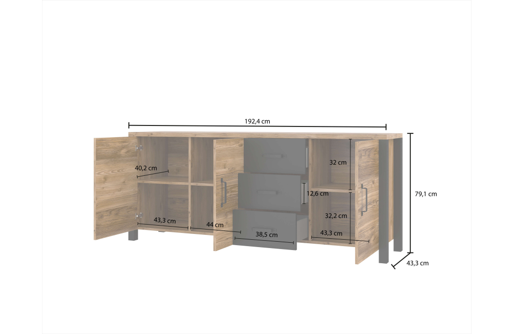 Buffet SOLAN avec 3 portes et 3 tiroirs