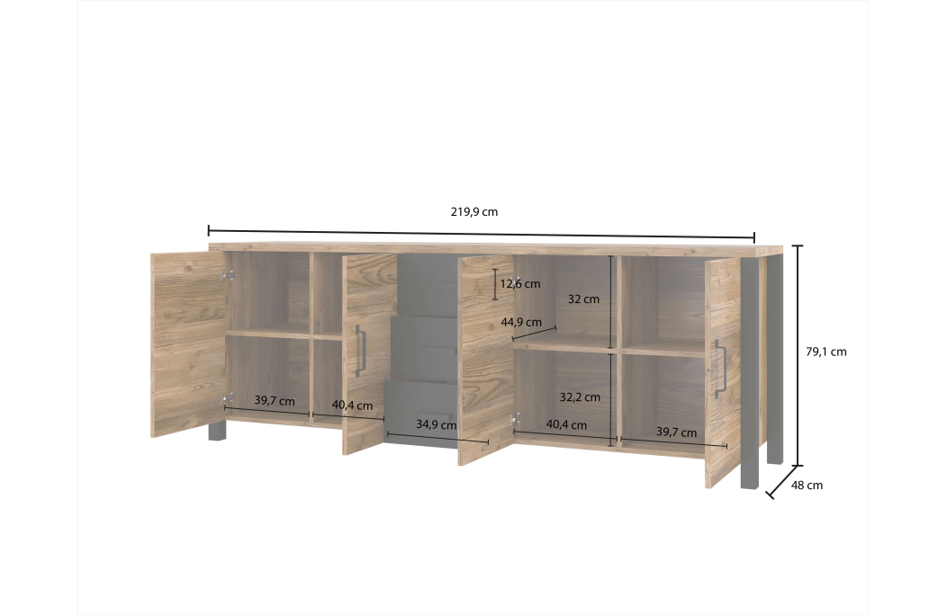 Buffet SOLAN avec 4 portes et 3 tiroirs