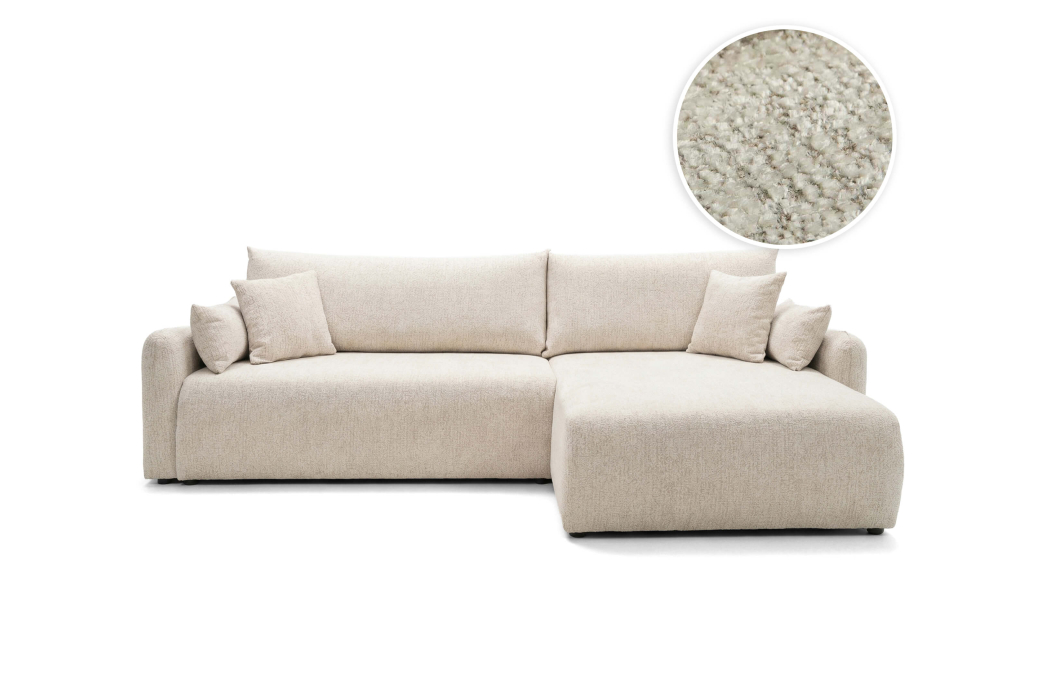 Canapé d’angle APOLINE réversible convertible 4 places avec coffre en tissu bouclette