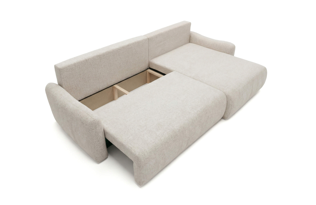 Canapé d’angle APOLINE réversible convertible 4 places avec coffre en tissu bouclette
