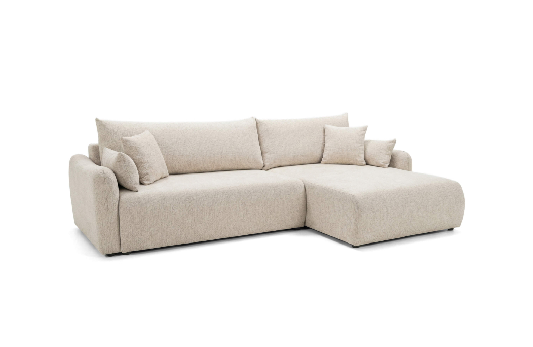 Canapé d’angle APOLINE réversible convertible 4 places avec coffre en tissu bouclette