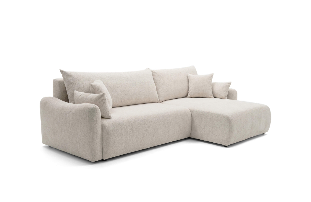 Canapé d’angle APOLINE réversible convertible 4 places avec coffre en tissu bouclette
