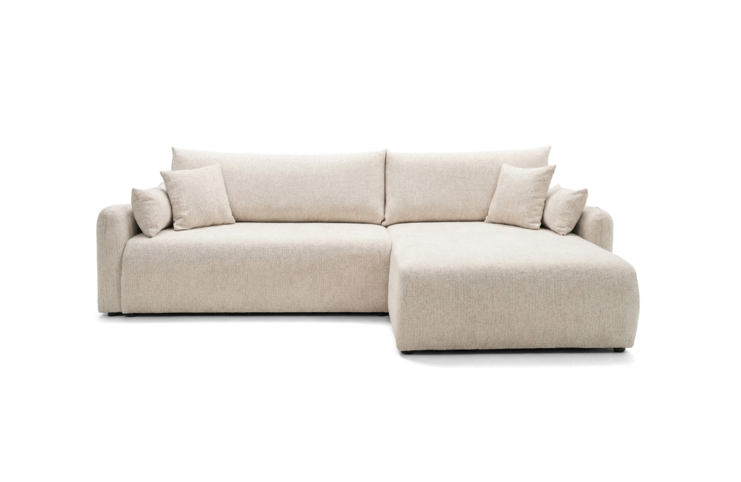 Canapé d’angle APOLINE réversible convertible 4 places avec coffre en tissu bouclette