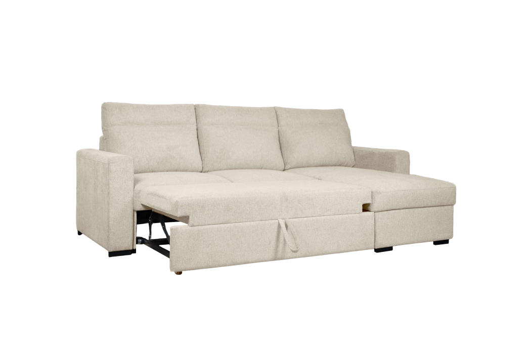 Canapé d’angle réversible SOLARO convertible avec coffre en tissu