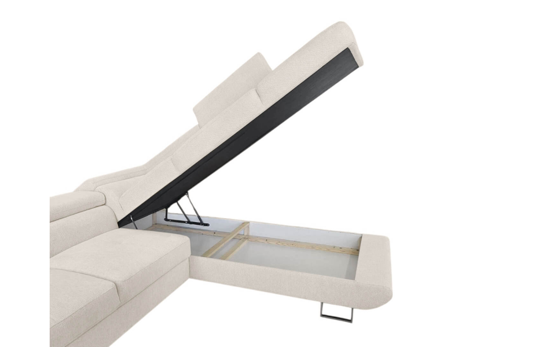 Canapé d'angle CASSIOPE convertible avec coffre en tissu