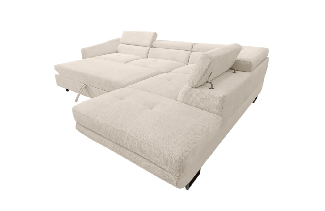Canapé d'angle CASSIOPE convertible avec coffre en tissu