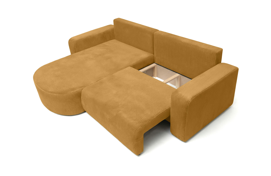 Canapé d'angle compact réversible et convertible 4 places KIARA en velours côtelé