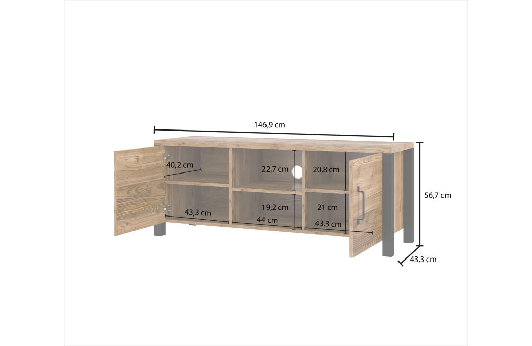 Meuble TV SOLAN avec 2 portes