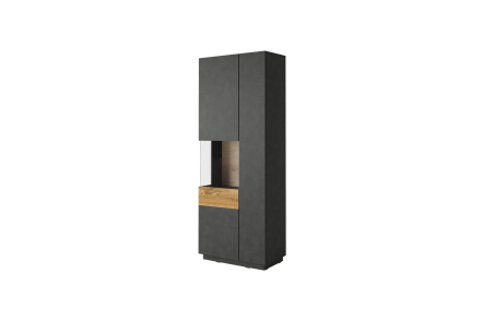Vitrine LUMINA 2 portes dont 1 vitrée à gauche en panneaux mélaminés