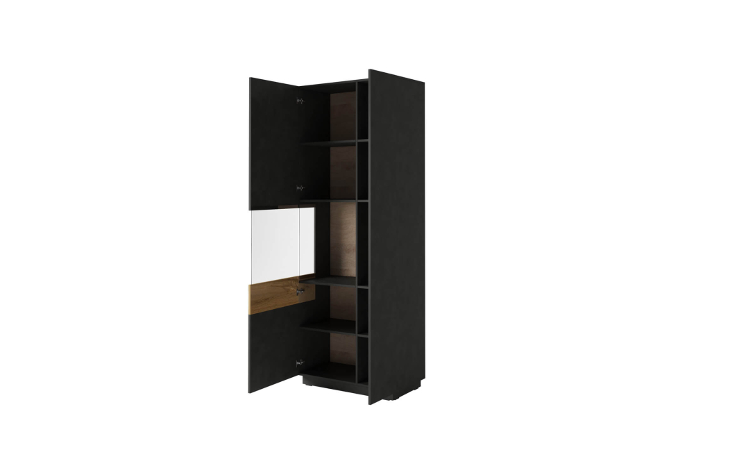 Vitrine LUMINA 2 portes dont 1 vitrée à gauche en panneaux mélaminés