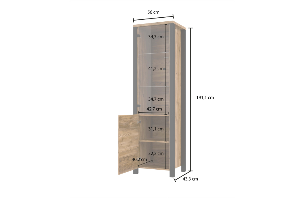 Vitrine SOLAN avec 2 portes dont 1 vitrée
