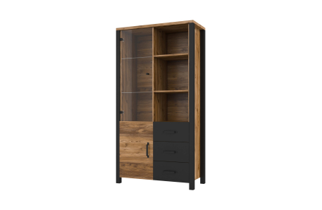 Vitrine SOLAN avec 2 portes dont 1 vitrée et 3 tiroirs
