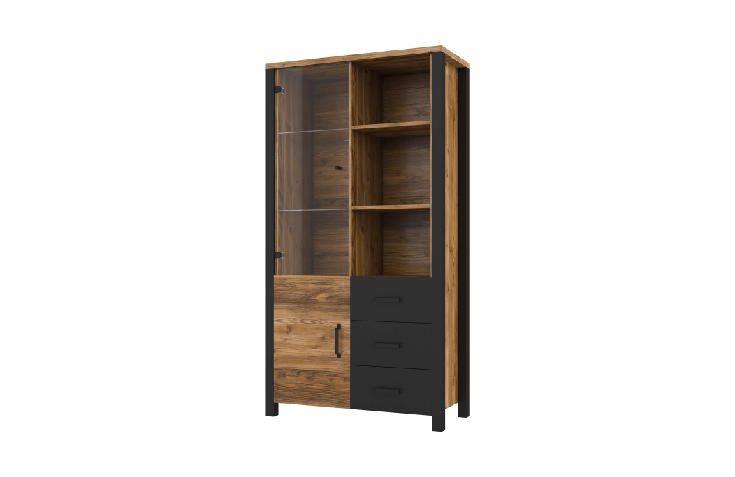 Vitrine SOLAN avec 2 portes dont 1 vitrée et 3 tiroirs