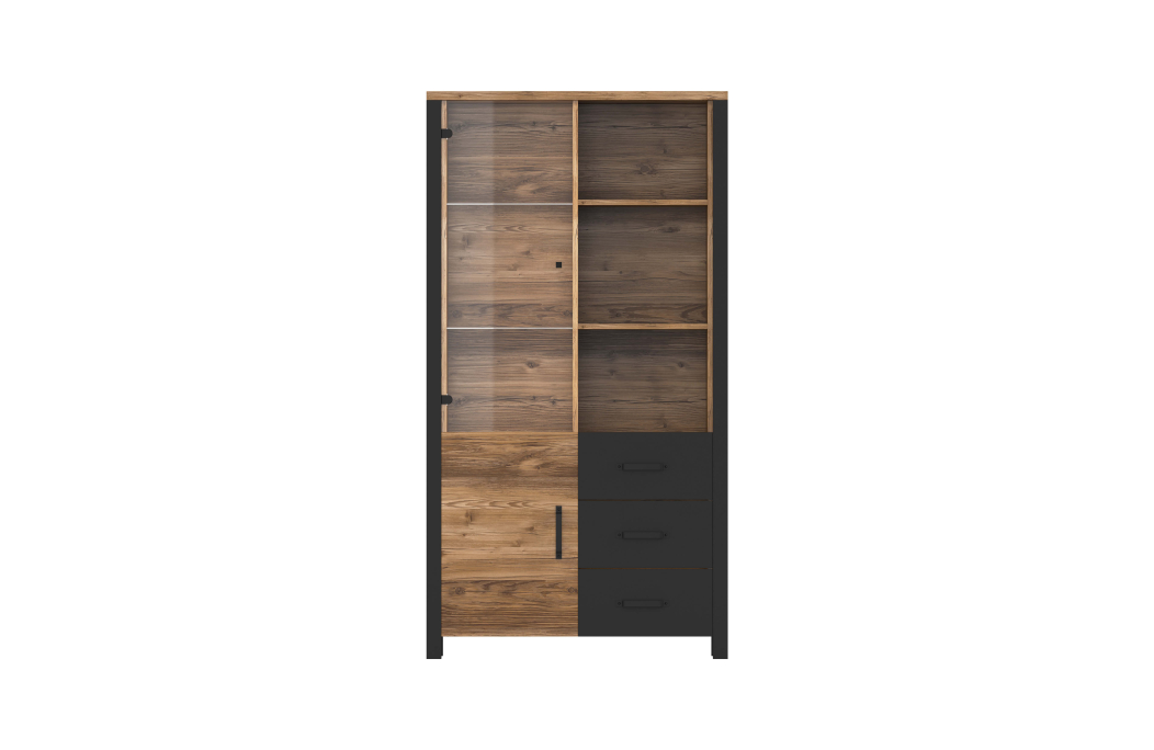 Vitrine SOLAN avec 2 portes dont 1 vitrée et 3 tiroirs