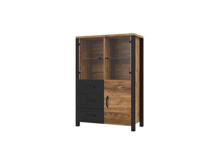 Vitrine SOLAN avec 3 portes dont 2 vitrées et 3 tiroirs