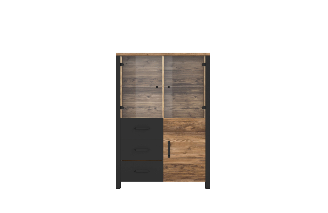 Vitrine SOLAN avec 3 portes dont 2 vitrées et 3 tiroirs