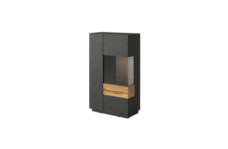 Vitrine LUMINA 2 portes dont 1 vitrée à droite en panneaux mélaminés - Hauteur 139cm