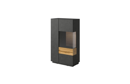 Vitrine LUMINA 2 portes dont 1 vitrée à droite en panneaux mélaminés - Hauteur 139cm