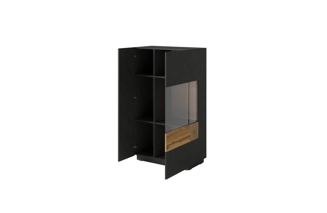 Vitrine LUMINA 2 portes dont 1 vitrée à droite en panneaux mélaminés - Hauteur 139cm