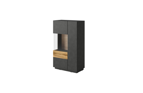 Vitrine LUMINA 2 portes dont 1 vitrée à gauche en panneaux mélaminés - Hauteur 139cm