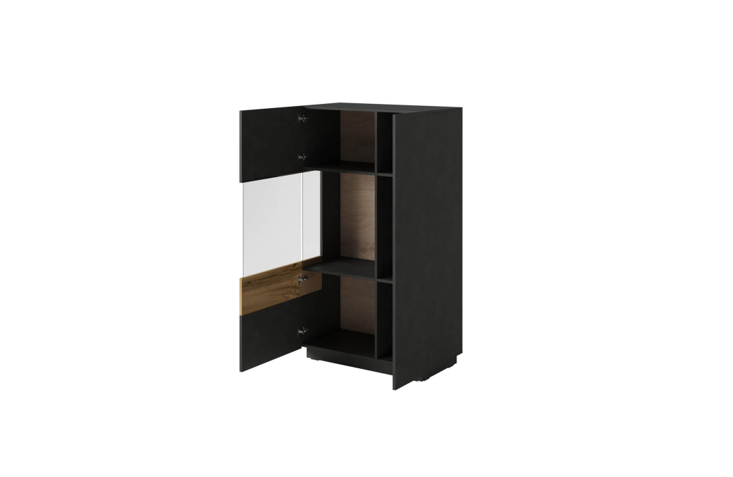 Vitrine LUMINA 2 portes dont 1 vitrée à gauche en panneaux mélaminés - Hauteur 139cm