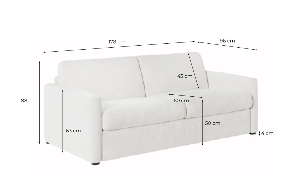 Canapé convertible AGATHE système couchage express en tissu bouclette - Matelas épaisseur 13cm