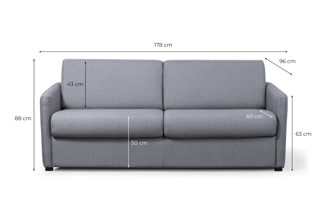 Canapé Convertible Express 3 places AGATHE couchage quotidien en tissu - Matelas épaisseur 13cm
