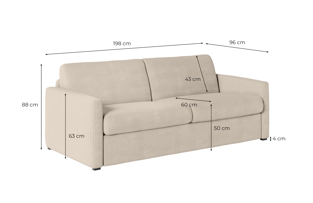 Canapé convertible AGATHE système couchage express en velours côtelé - Matelas épaisseur 13cm