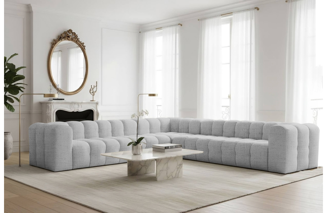 Canapé d'angle réversible MILOE 8 places en tissu